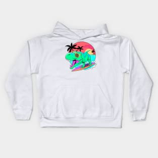 Dino surfing retro art Kids Hoodie